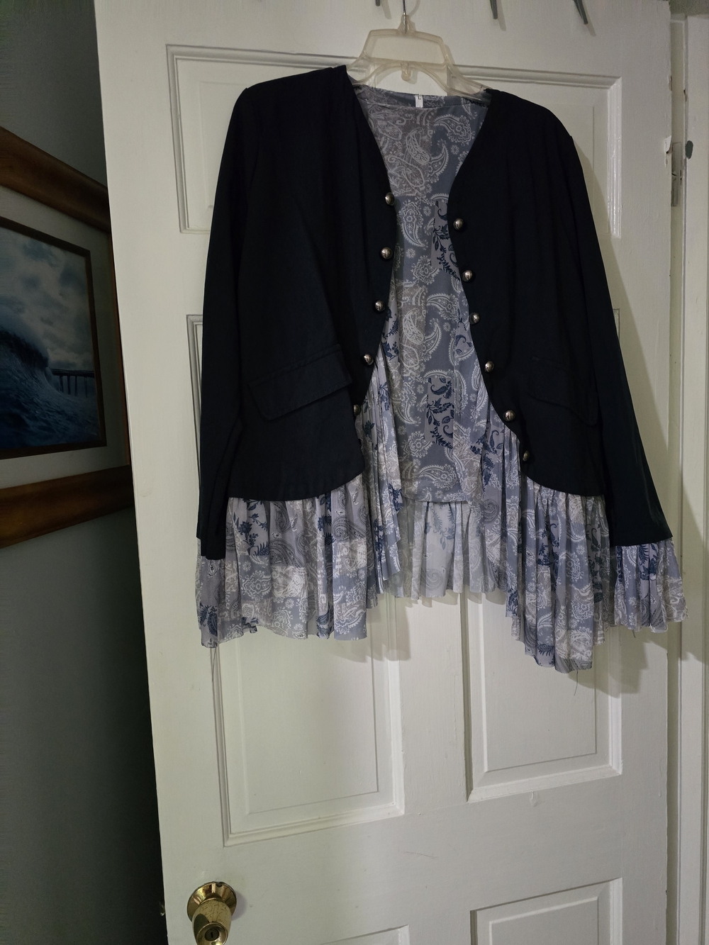 Source Unknown NAVY Jacket with Blue Paisley Lined Ruffle Hem